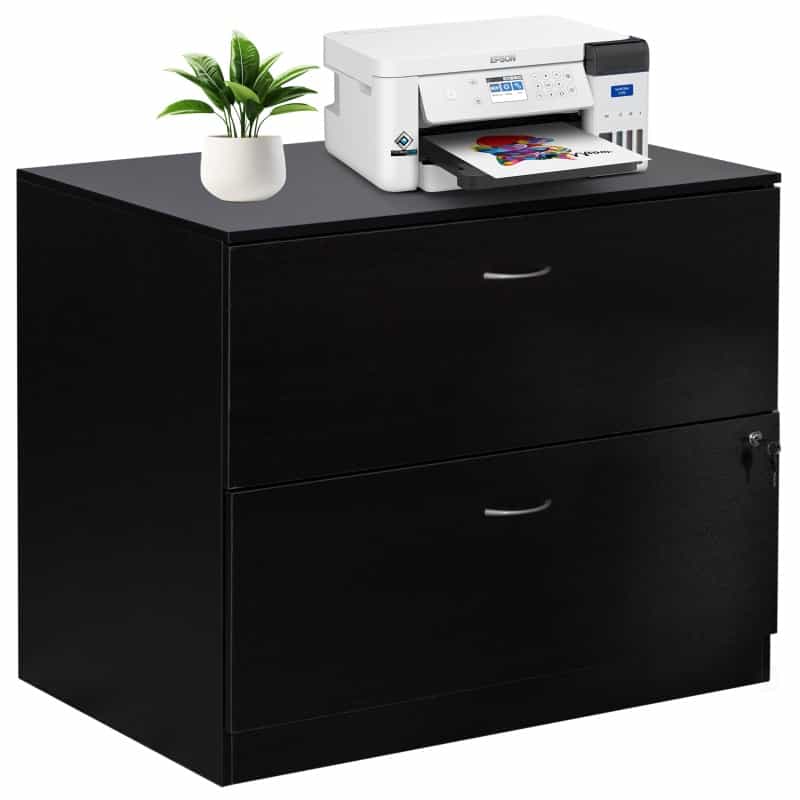30-Inch Wooden Lateral File Cabinet With Two Spacious Drawers, One Lockable - Suitable For Home Office, Offering Ample Space For Documents, Supplies, And Printer Stand Needs