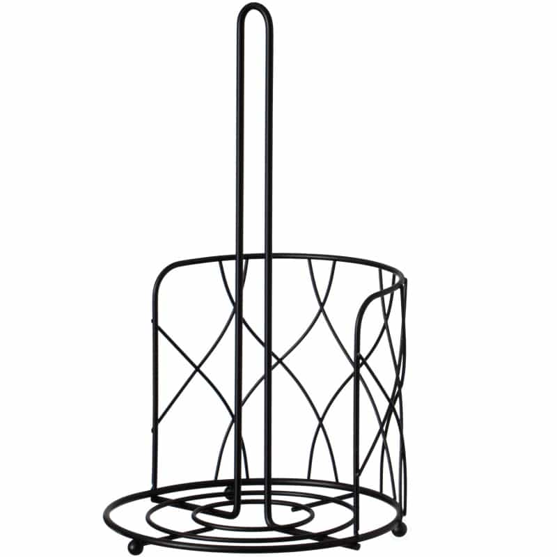 Basicwise Black Iron Paper Towel Holder Stand - Countertop Dispenser With Weighted Non-Slip Base, Raised Frame, Fits Jumbo Rolls, Durable Freestanding Design For Kitchen, Bathroom, 7X7x12.25 In
