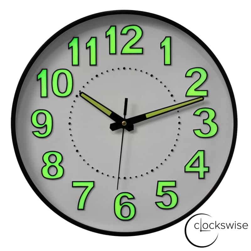 Clockswise Glow-In-The-Dark Decorative Wall Clock, Non-Ticking Battery Powered - Ideal For Living Room, Kitchen, Office, Bedroom, Hallway, Study, Classroom, Patio, Entryway Or Dining Room, Black