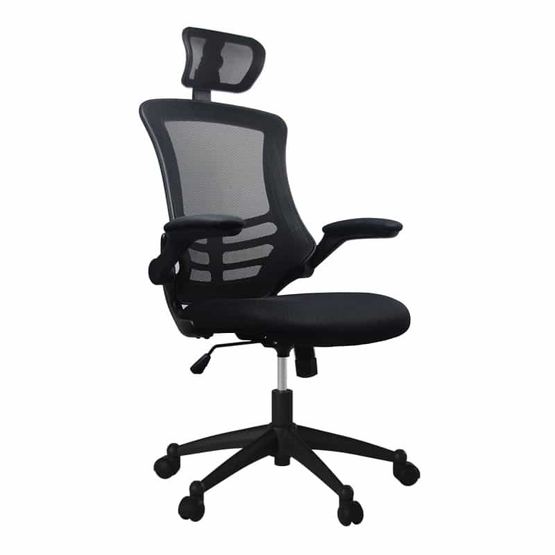 Techni Mobili Modern High-Back Mesh Executive Office Chair With Headrest And Flip-Up Arms, Black