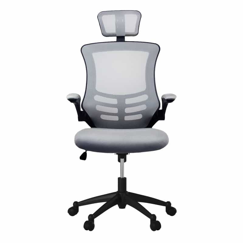 Techni Mobili Modern High-Back Mesh Executive Office Chair With Headrest And Flip-Up Arms, Silver Grey