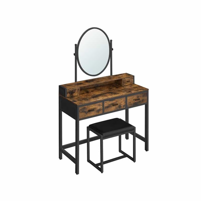 Industrial Makeup Vanity With Oval Mirror