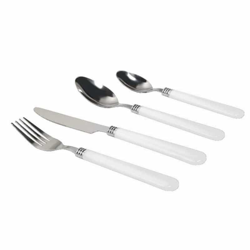 Gibson Sensations Ii 16 Piece Stainless Steel Flatware Set With White Handles And Chrome Caddy