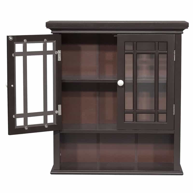 Dark Espresso 2-Door Bathroom Wall Cabinet With Open Shelf