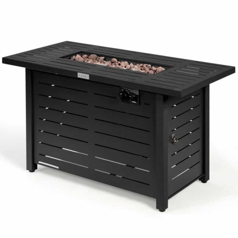 60,000 Btu Brown Rectangular Portable Lp Gas Propane Fire Pit Table
