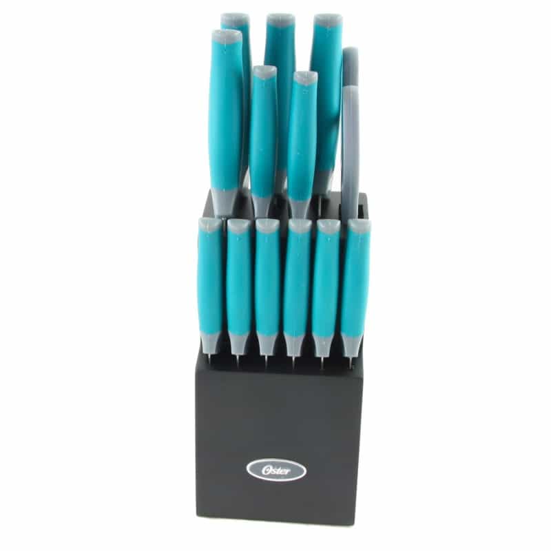 Oster Lindbergh 14 Piece Stainless Steel Cutlery Set In Teal With Wooden Block