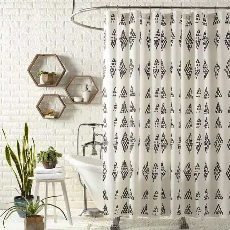 72 X 72 In. Cotton Polly Shower Curtain With Black White Rhombus Dots Pattern