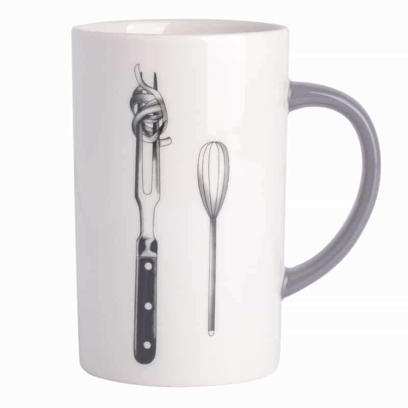 Babish 15 Ounce Tall Fine Ceramic Fork And Whisk Mug In White