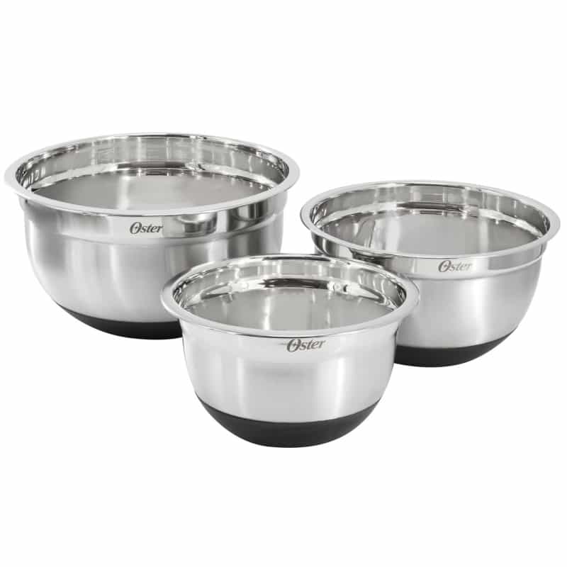 Oster Oswalt 3 Piece Mixing Bowl Set With Non-Slip Bases In Silver