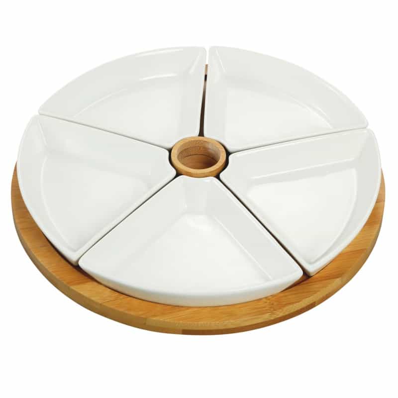 Elama Signature 7 Piece Appetizer Serving Set With 5 Serving Dishes, Center Tooth Pick Holder And b