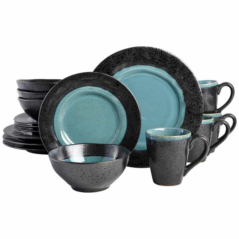 Gibson Elite Dragonstone 16 Piece Stoneware Reactive Glaze Dinnerware Set In Aqua