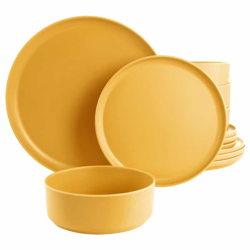 Gibson Home Canyon Crest 12 Piece Round Melamine Dinnerware Set In Yellow