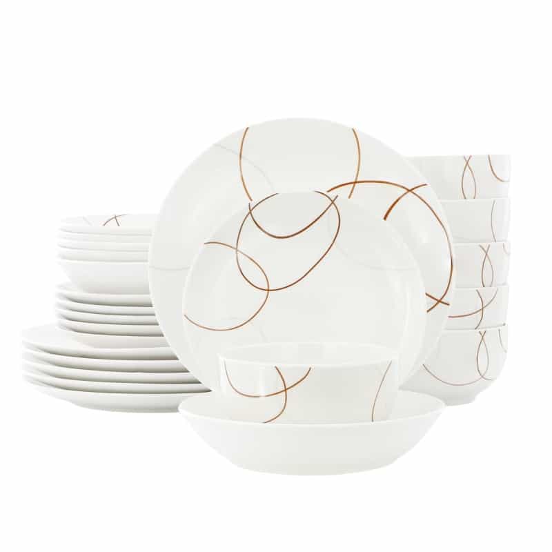 Elama Sydney 24 Piece Porcelain Double Bowl Dinnerware Set, Service For 6