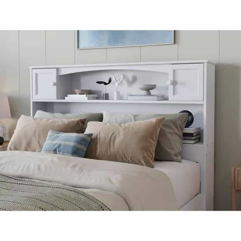 Full Size Farmhouse Bookcase Headboard In White Wood Finish