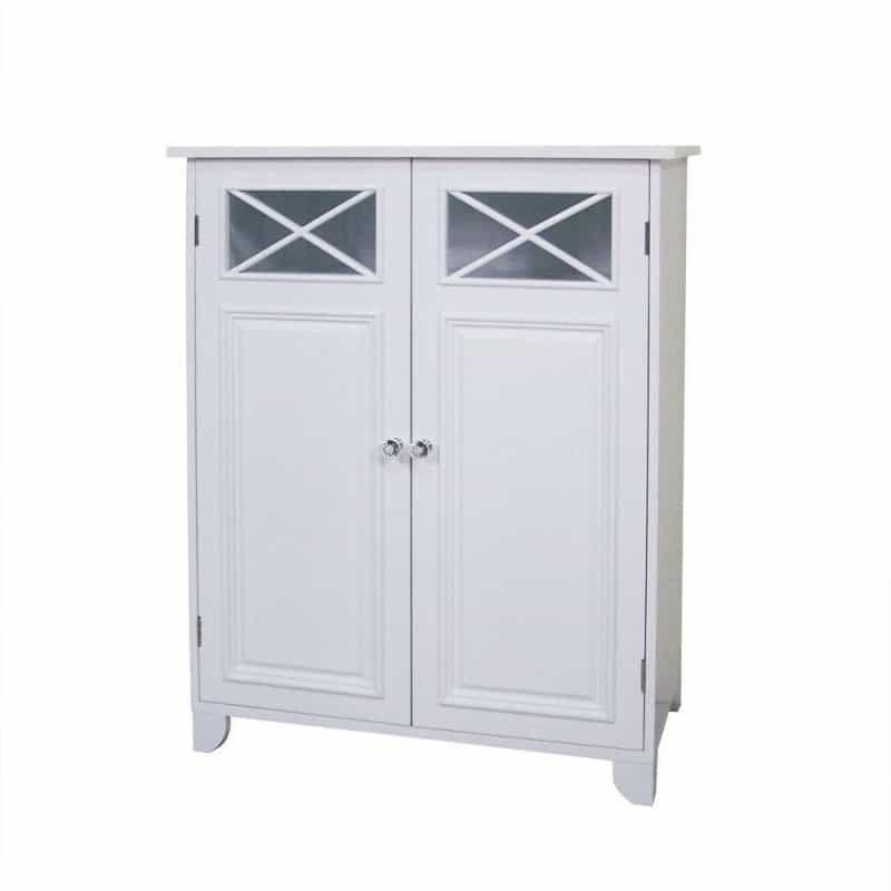 White 2-Door Bathroom Floor Cabinet With Adjustable Storage Shelf