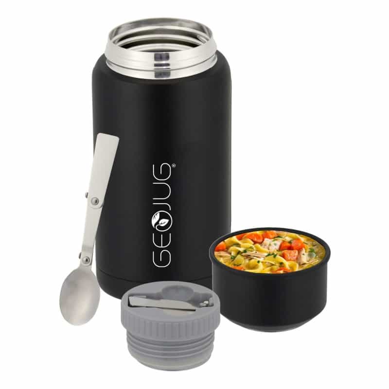 Brentwood Geojug 25Oz Insulated Stainless Steel Food Jar In Black With Bowl And Folding Spoon