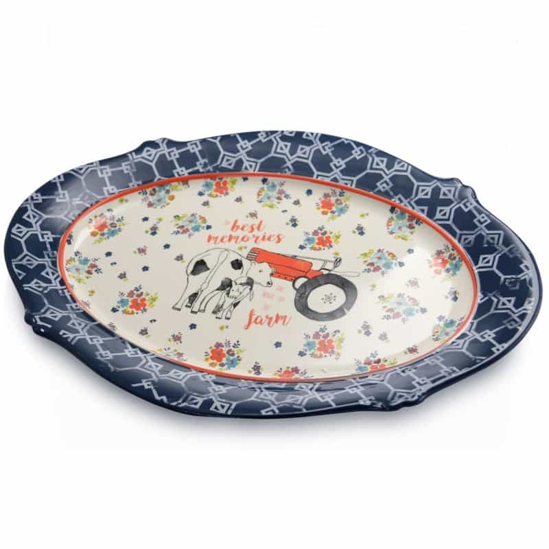 Urban Market Life On The Farm 18.5 Inch Oval Ceramic Serving Platter In Floral Farm Pattern