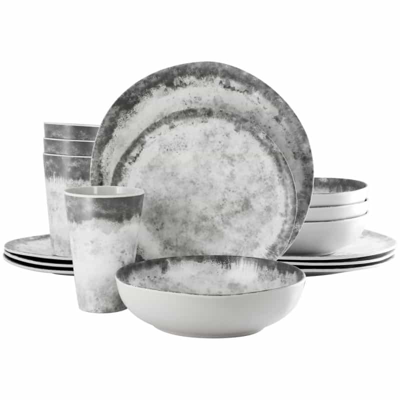 Gibson Elite Organic Decal 16 Piece Melamine Dinnerware Set In Gray