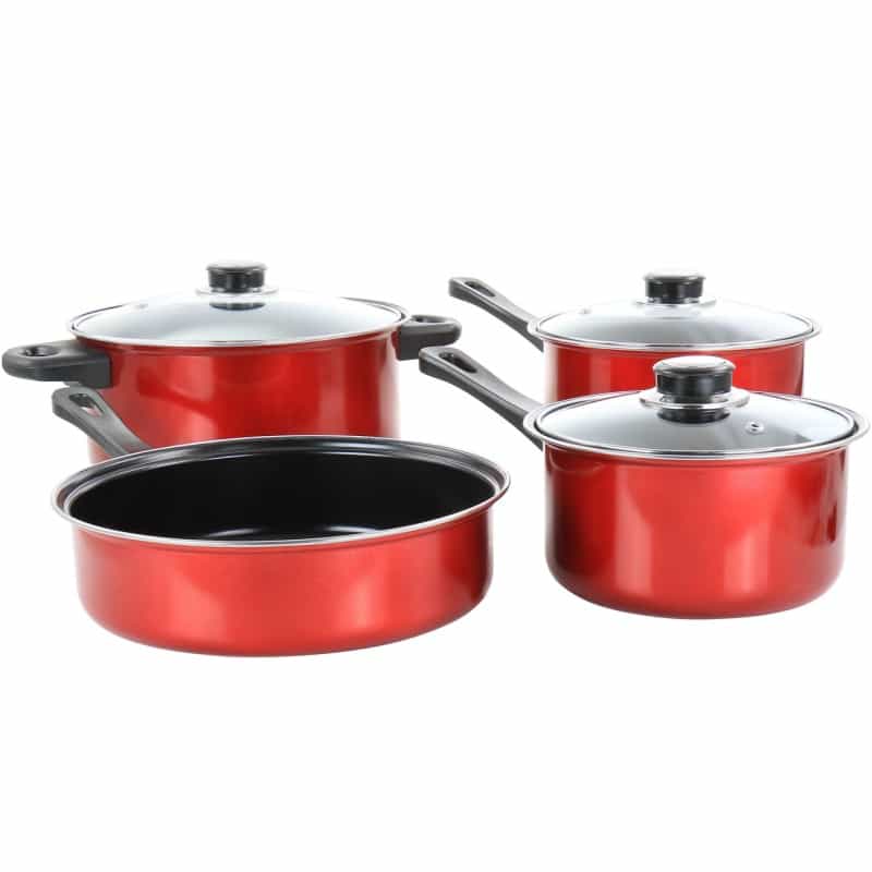 Gibson Everyday Cardinal 7 Piece Nonstick Steel Cookware Set In Red