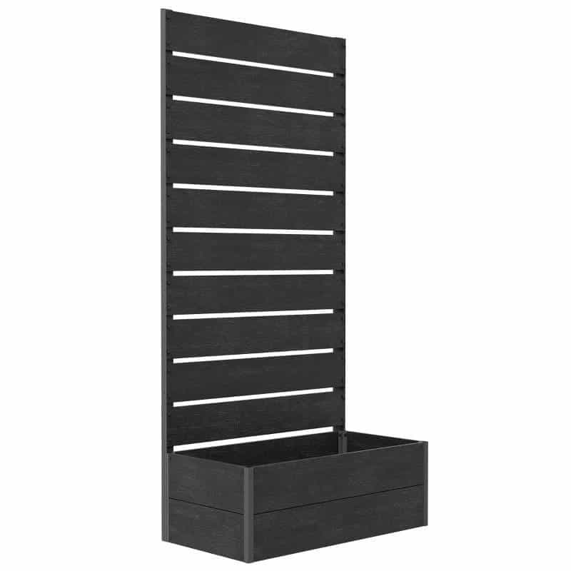 Outdoor Raised Bed Planter With Slatted Fence Trellis In Black Wood Finish