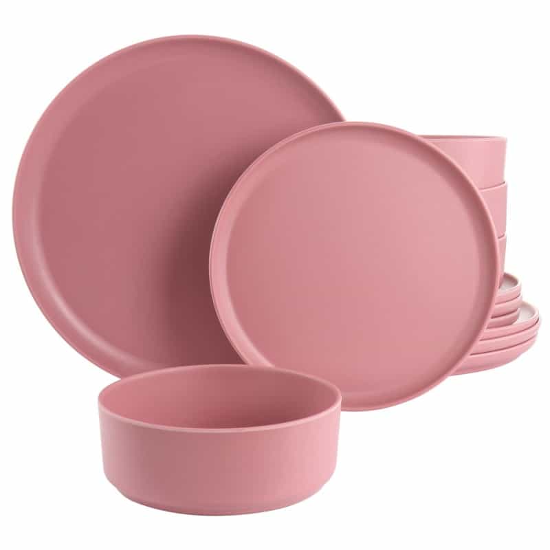 Gibson Home Canyon Crest 12 Piece Round Melamine Dinnerware Set In Pink