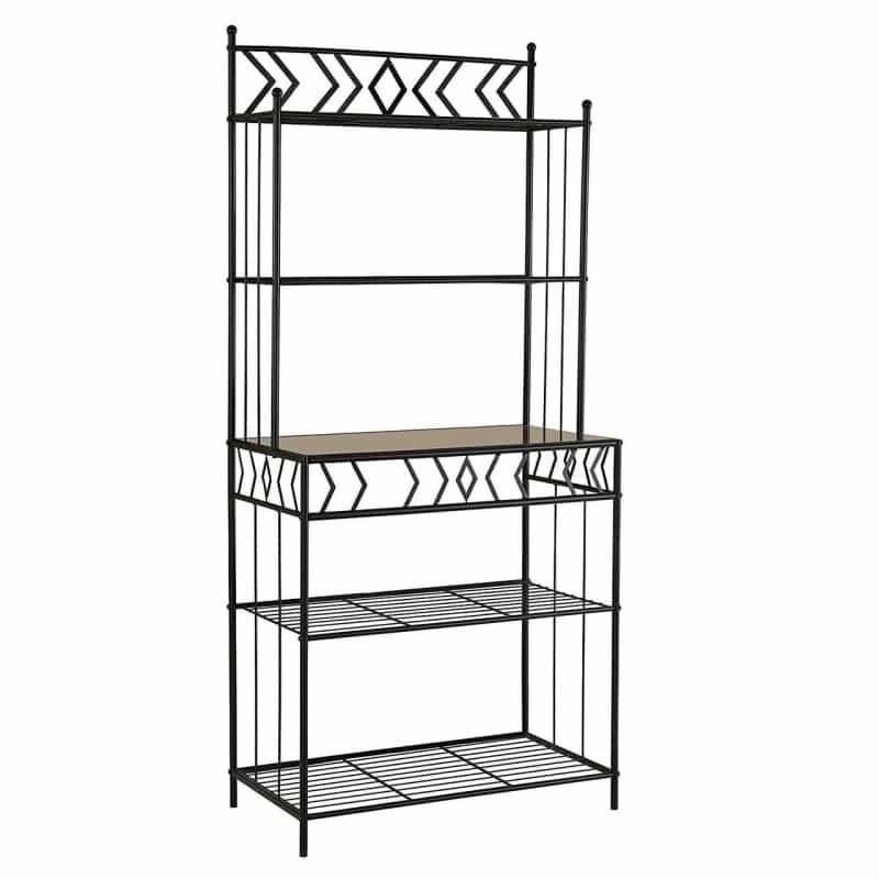 Kitchen Bakers Rack In Black Metal With Marble Finish Top