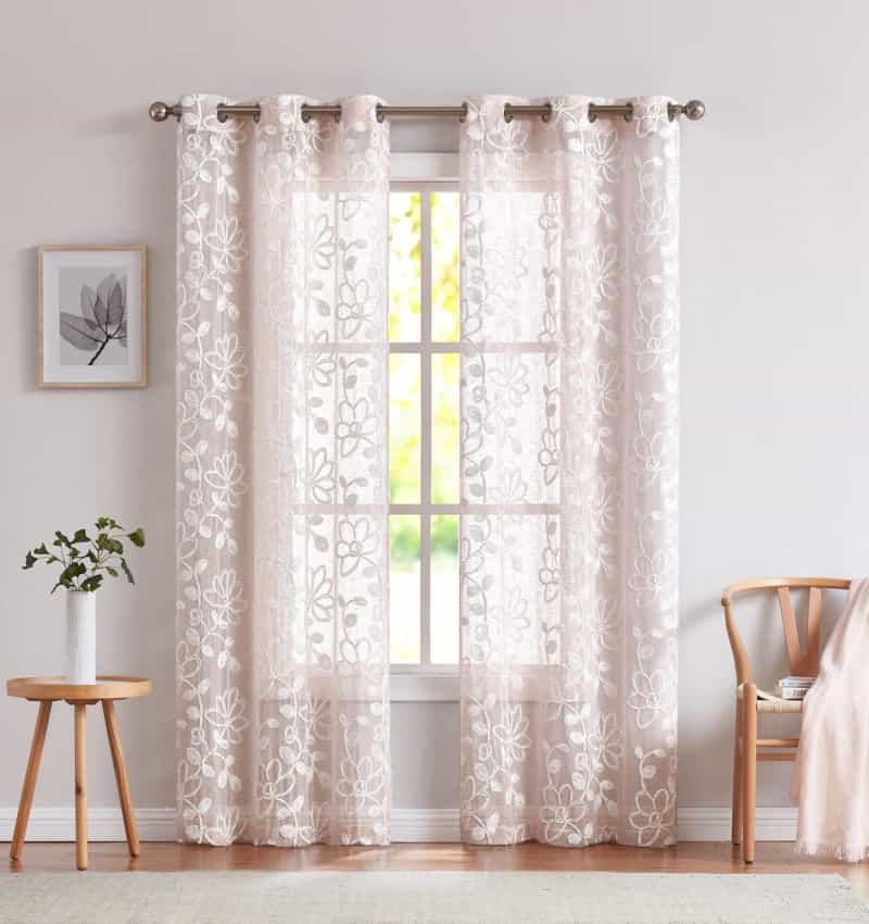 Set Of Two 84" Blush Floral Embroidered Window Panels