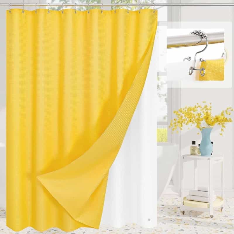 72"W X 72"H Yellow Waffle Textured 3 In 1 Shower Curtain Set