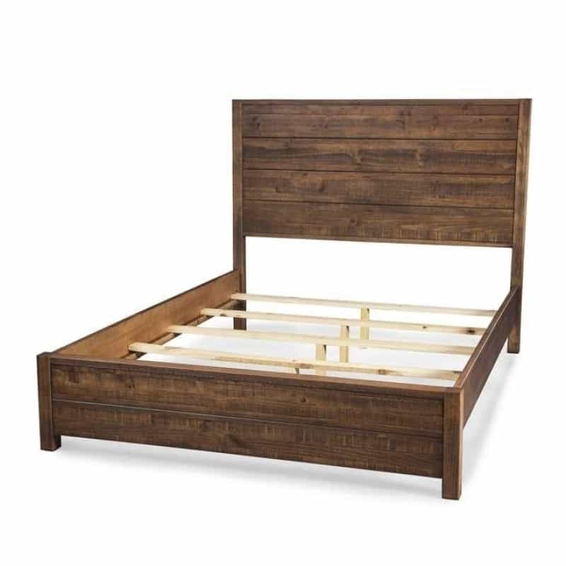 Farmhome Walnut Solid Pine Platform Bed In Queen Size
