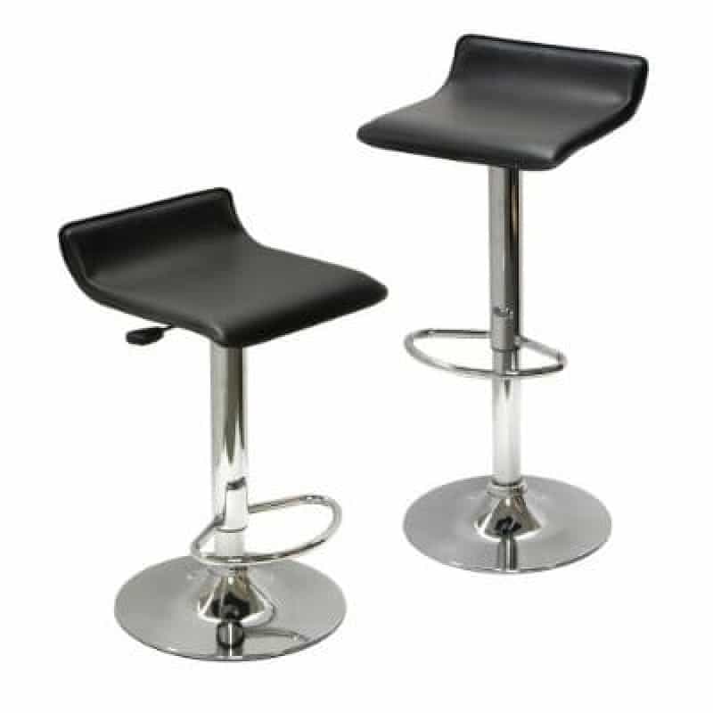 Set Of 2 Modern Air-Lift Adjustable Bar Stools With Black Seat