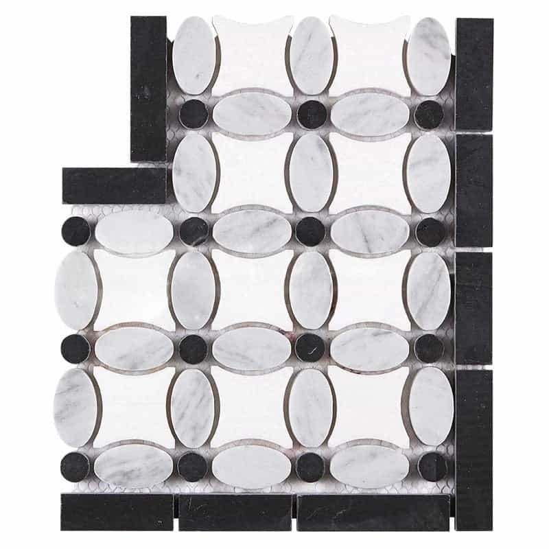 Thassos White Marble Border - Flower Border Corner With Black