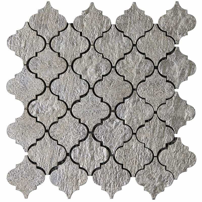 Skalini Line Artistic Stone Burj Silver Resin Mosaic - 2.6" X 2.9" Arabesque - Textured & Foiled