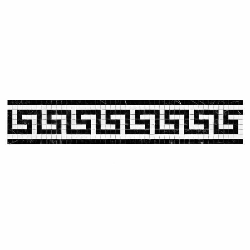 Thassos White Marble Border - 3 1/2" X 7" Greek Key Border With Black