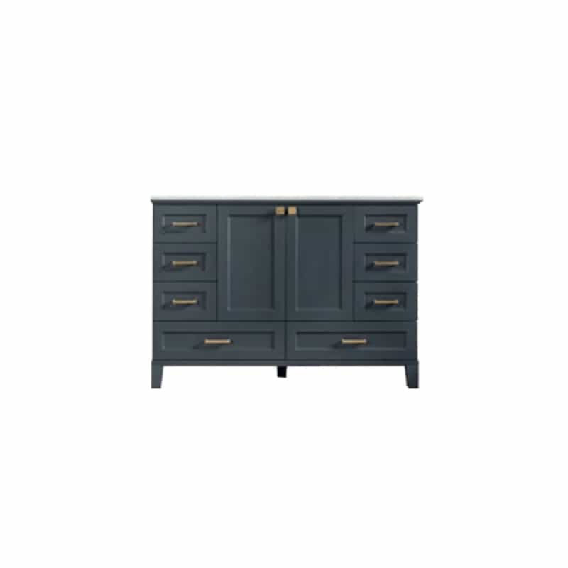 Paloma Dark Grey Wood Freestanding Single Sink Bathroom Vanity With Pure White Top & Gold Cabinet Pull - 48" (8" Faucet Hole Spacing) (Assembled) - Dark Grey