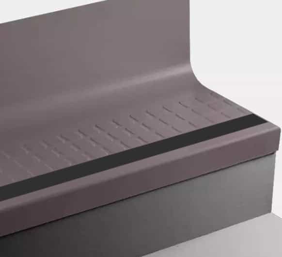 Johnsonite Burgundy Raised Square Rubber Moulding / Trim - 19" X 48" Angle Fit Stair Tread With Riser (Sq) With 55 Silver Grey Insert - Textured