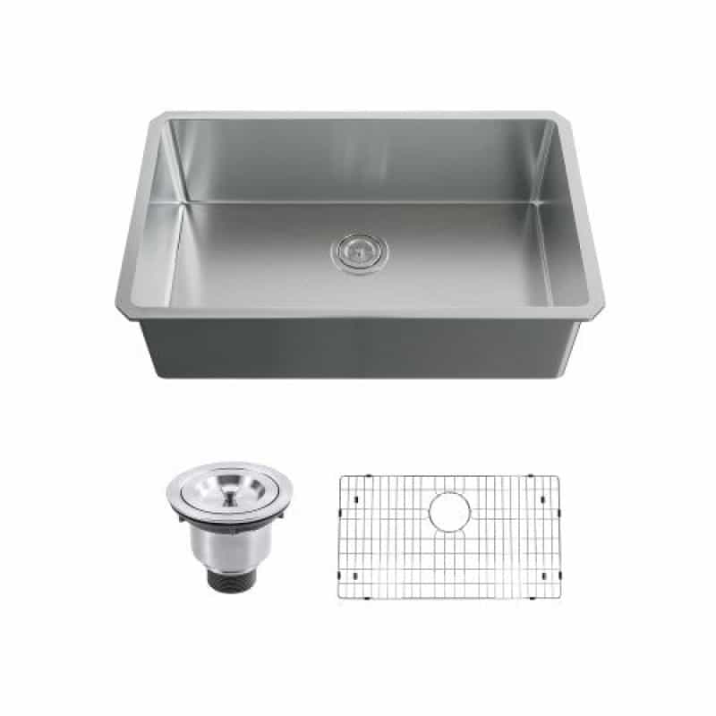6008 3018C Stainless Steel Undermount Single Bowl Kitchen Sink - 30" X 18" X 9" With Grid & Strainer - Satin