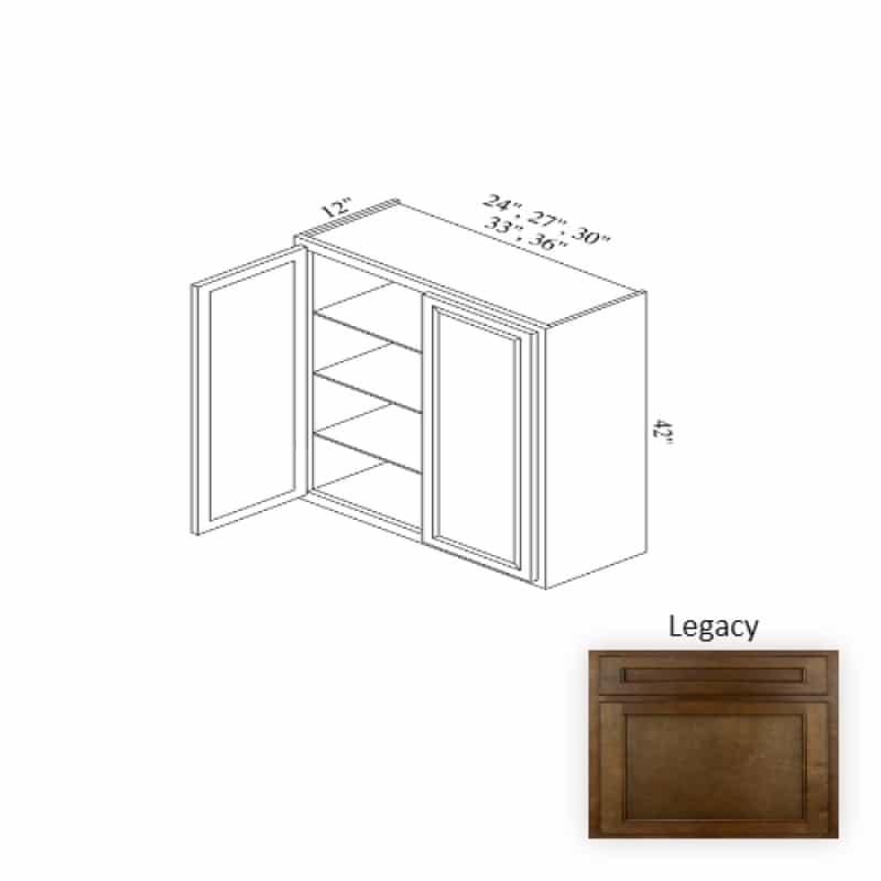 W2742 Legacy Wood Kitchen Wall Cabinet - 27" X 42" X 12" (Assembly Required) - Legacy