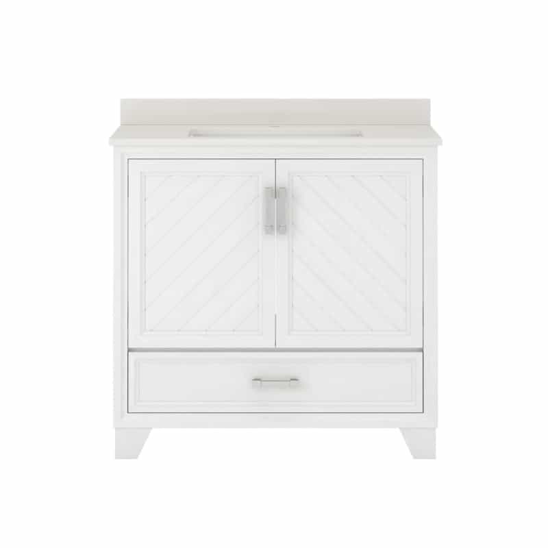Ashlow White Oak Wood Freestanding Single Sink Bathroom Vanity With Engineered Stone Top - 36" - White Oak