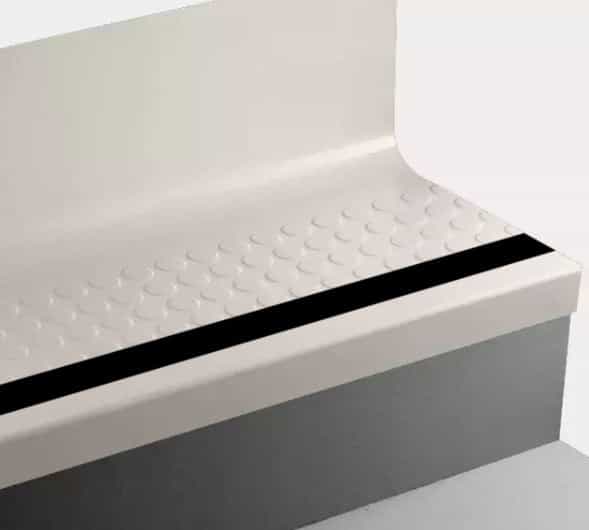 Johnsonite Snow White Raised Round Rubber Moulding / Trim - 19" X 54" Angle Fit Stair Tread With Riser (Sq) With 40 Black Insert - Textured