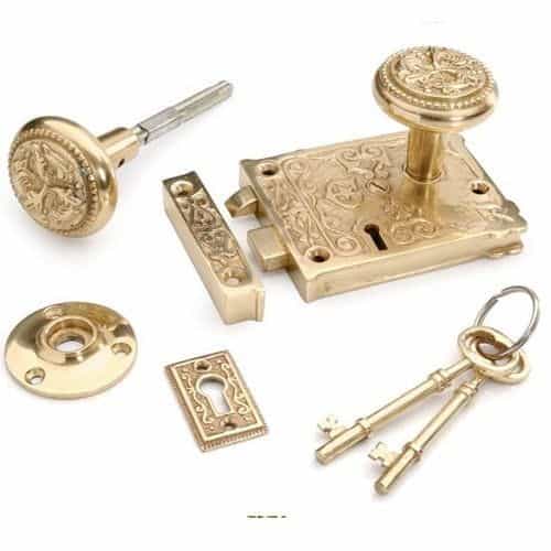 Restorers Solid Brass Ornate Rim Lock Set