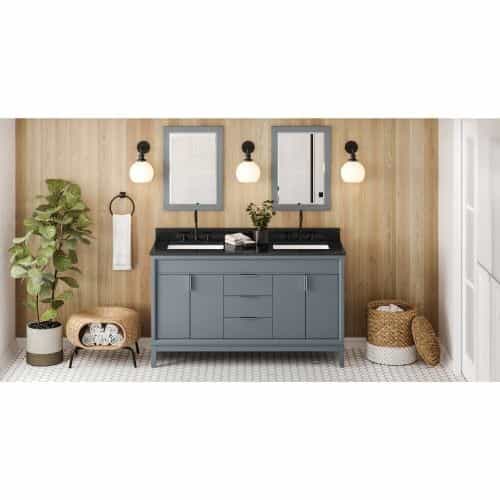 Jeffrey Alexander Blue Steel Theodora Double Vanity & Black Granite