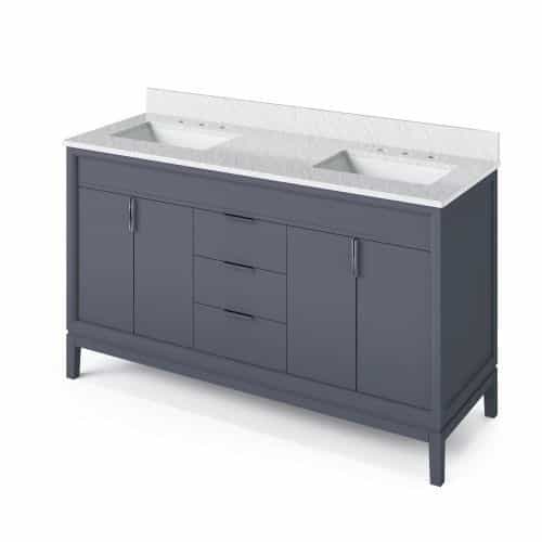 Jeffrey Alexander Blue Steel Theodora Double Vanity & White Carrara Marble