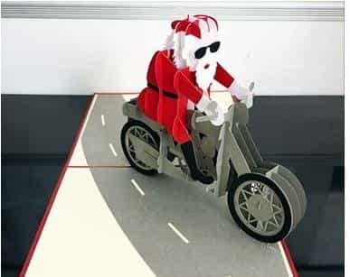 3D Hot Rod Santa Christmas Greeting Card Santa On Bike
