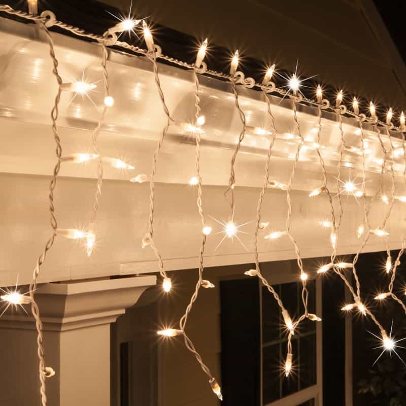 Clear Mini Twinkle Icicle Lights On White Wire