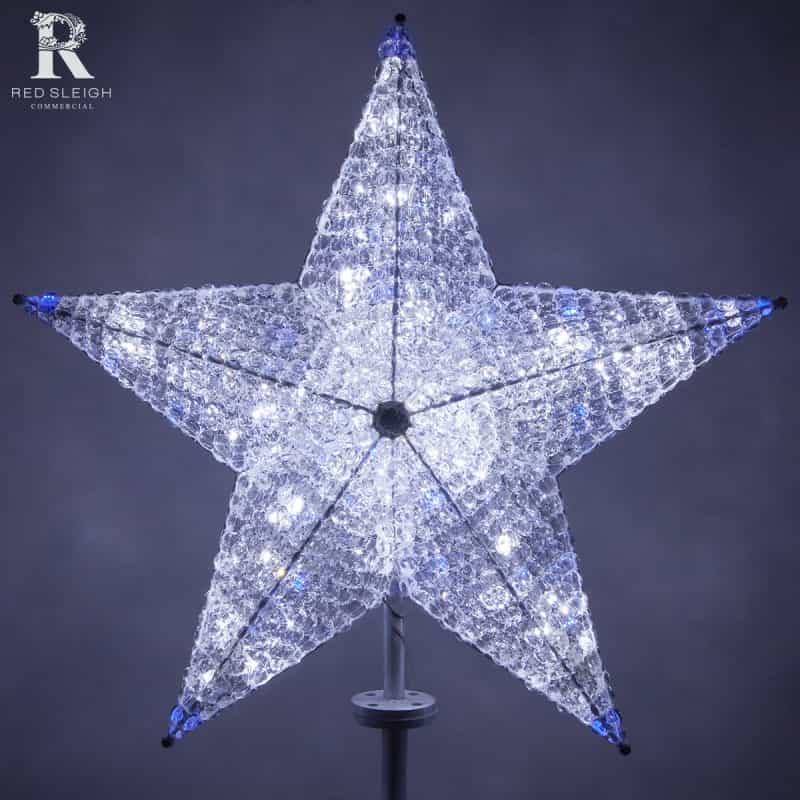 Shimmering Cool White And Blue Led Crystal 5 Point Star Tree Topper