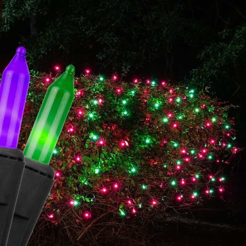 Purple, Green Halloween Net Lights On Black Wire