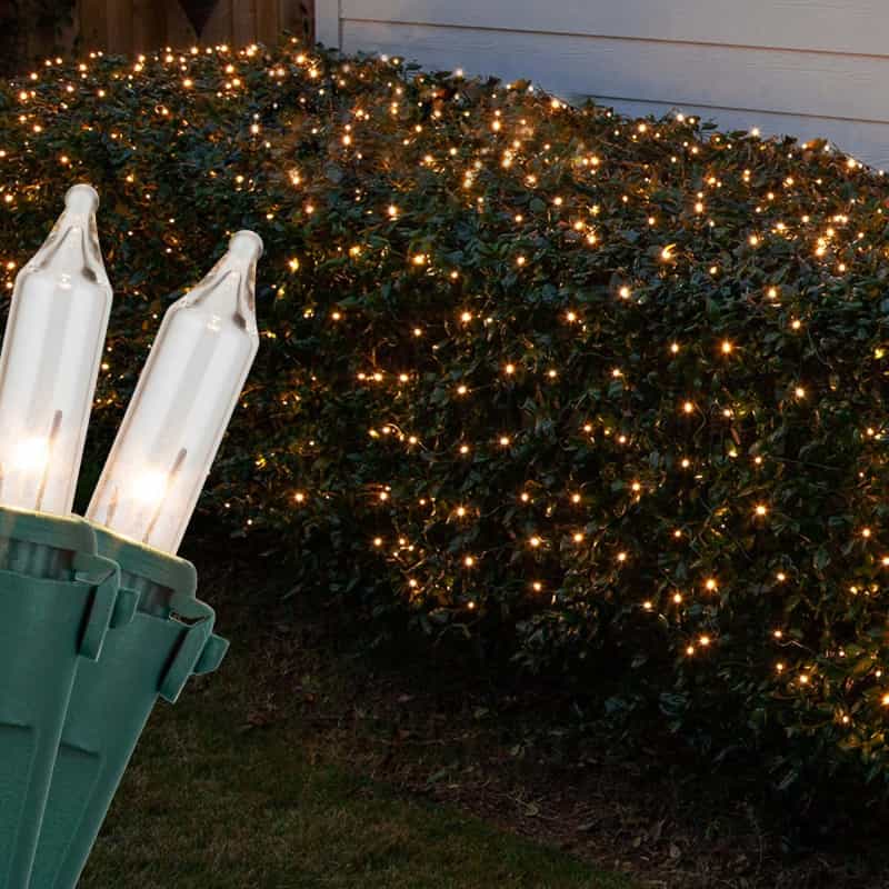 Commercial Clear Mini Christmas Net Lights On Green Wire