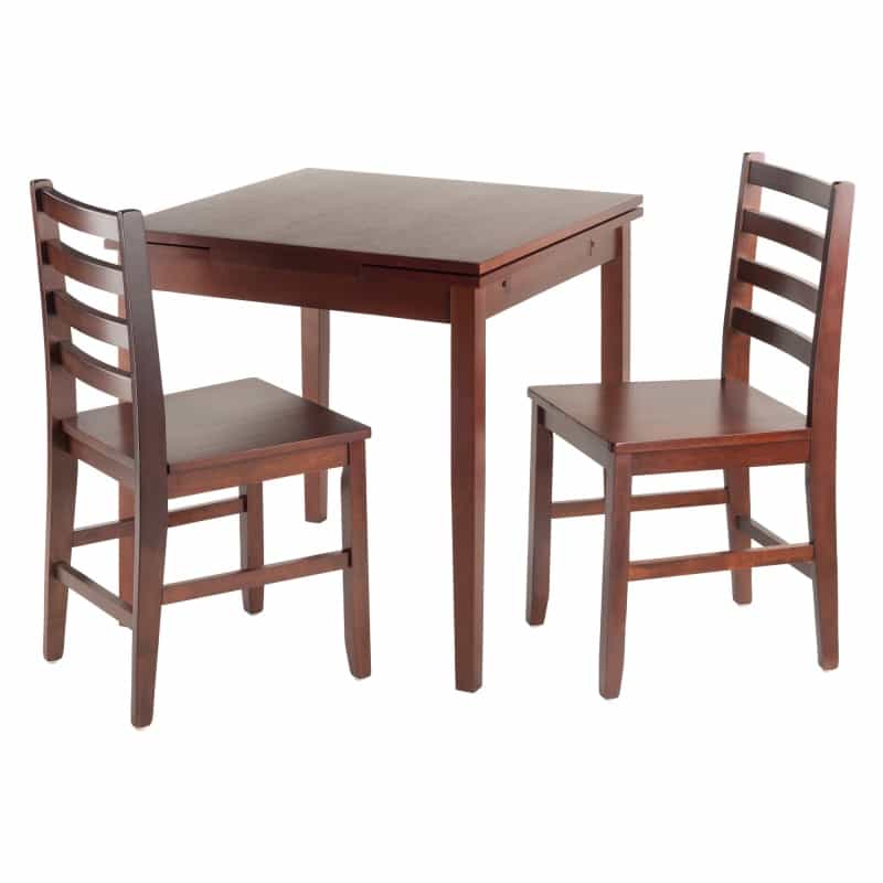 Pulman Dining Table with 2 Ladder-Back Chairs, 48" Wide, Walnut
