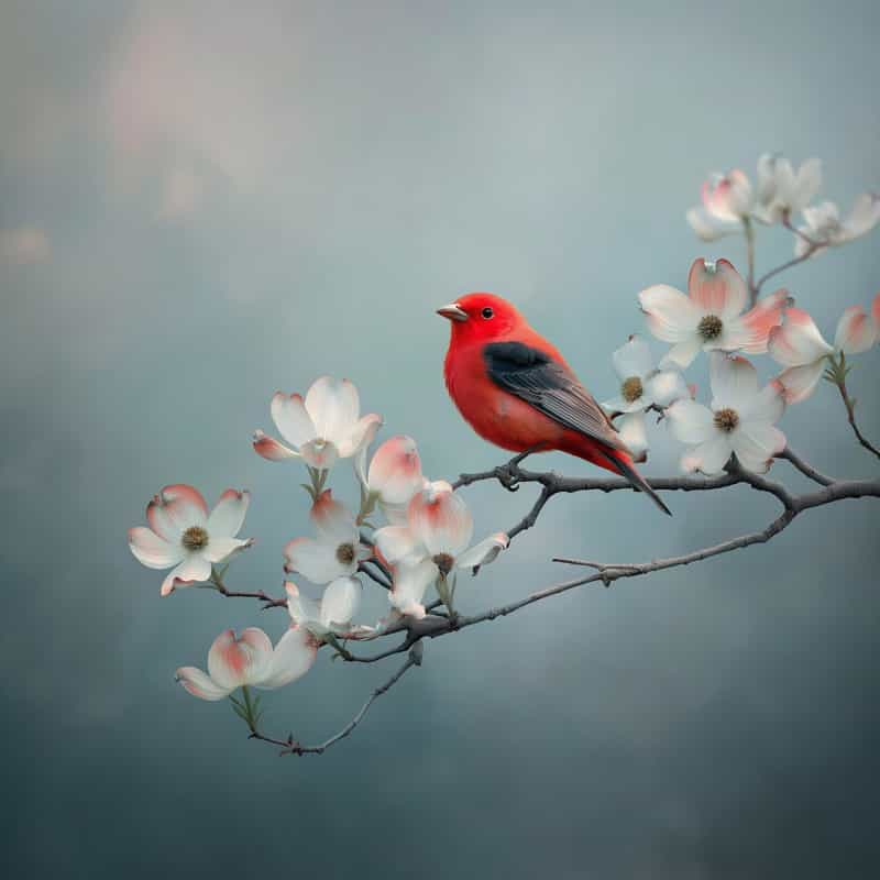 Red Bird On Branch Giclee