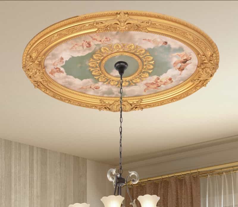 Cherubs Sky Oval Chandelier Ceiling Medallion 44In